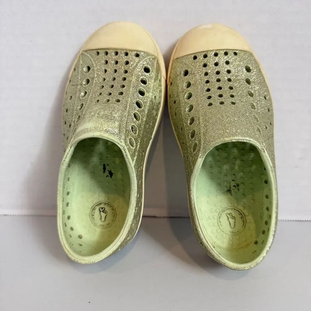 Native Jefferson Little Kids Green Glitter Slip On Shoes Size C 8